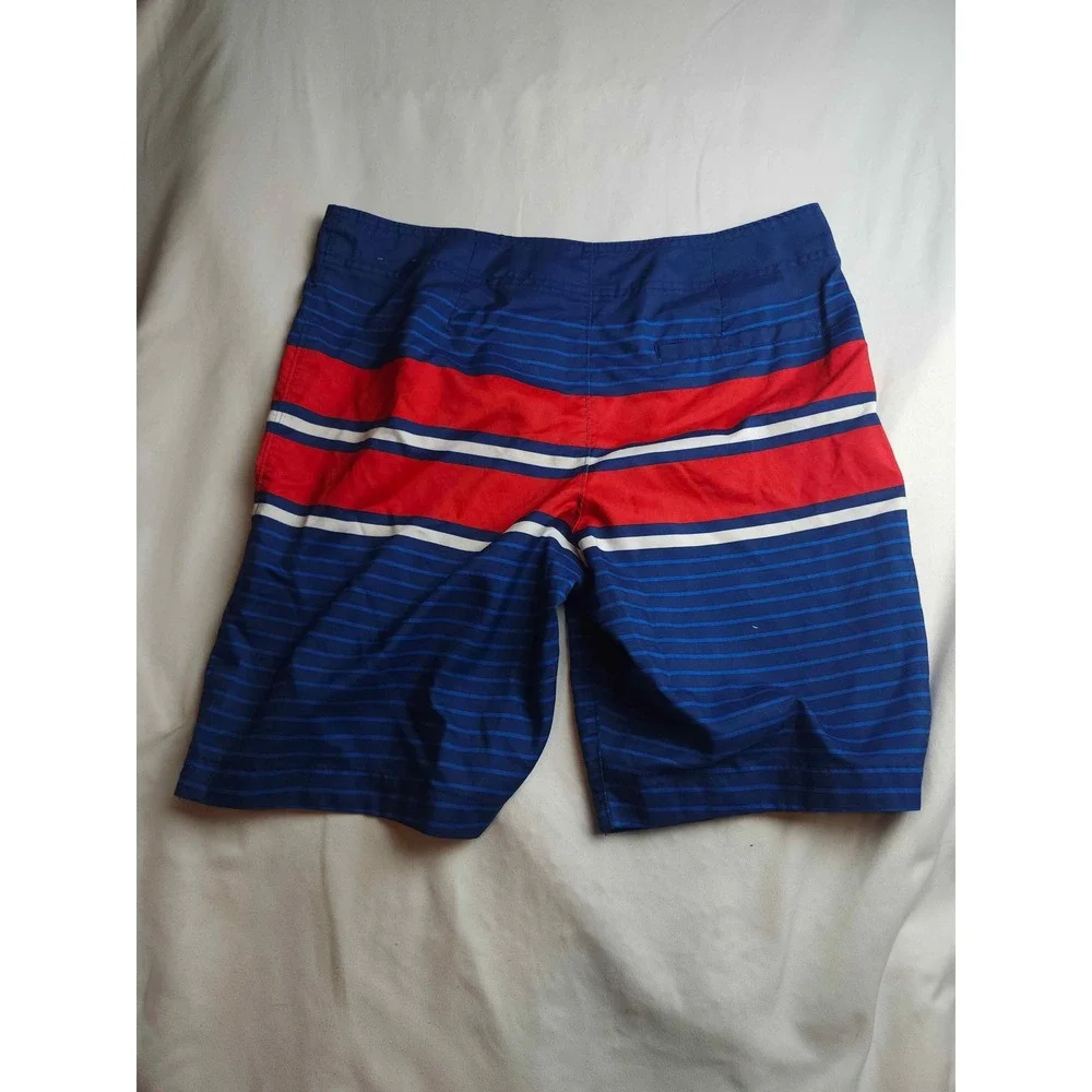 Hollister Mens Blue Red Striped Board Shorts Swim Trunks Size 32 Surf Beach
